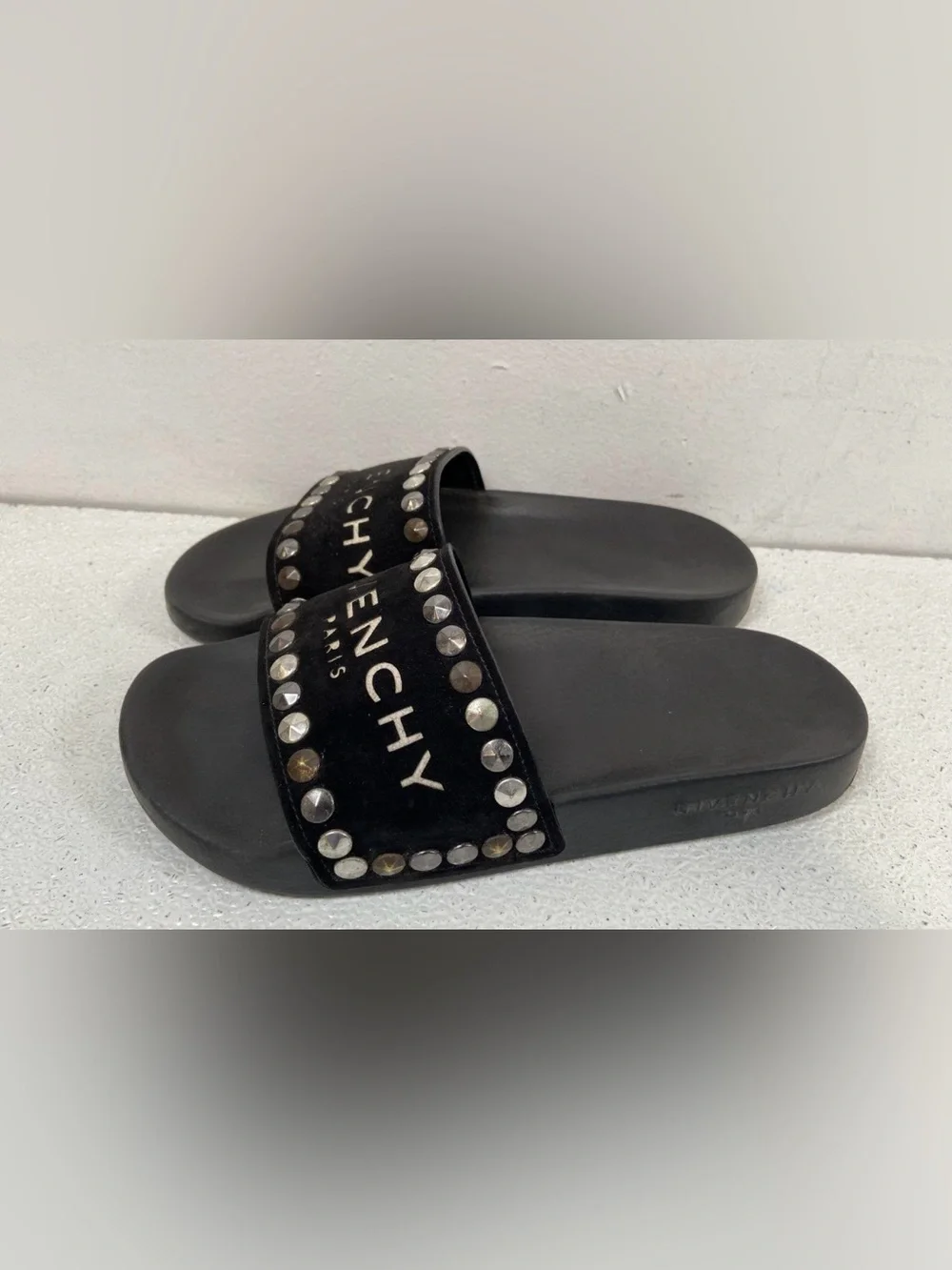 Givenchy Black Studded Logo Slides