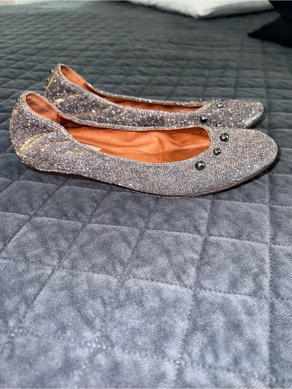Lanvin Ballet Flats Women’s Size 6 Metallic Silver Sparkle Parisian Shoes