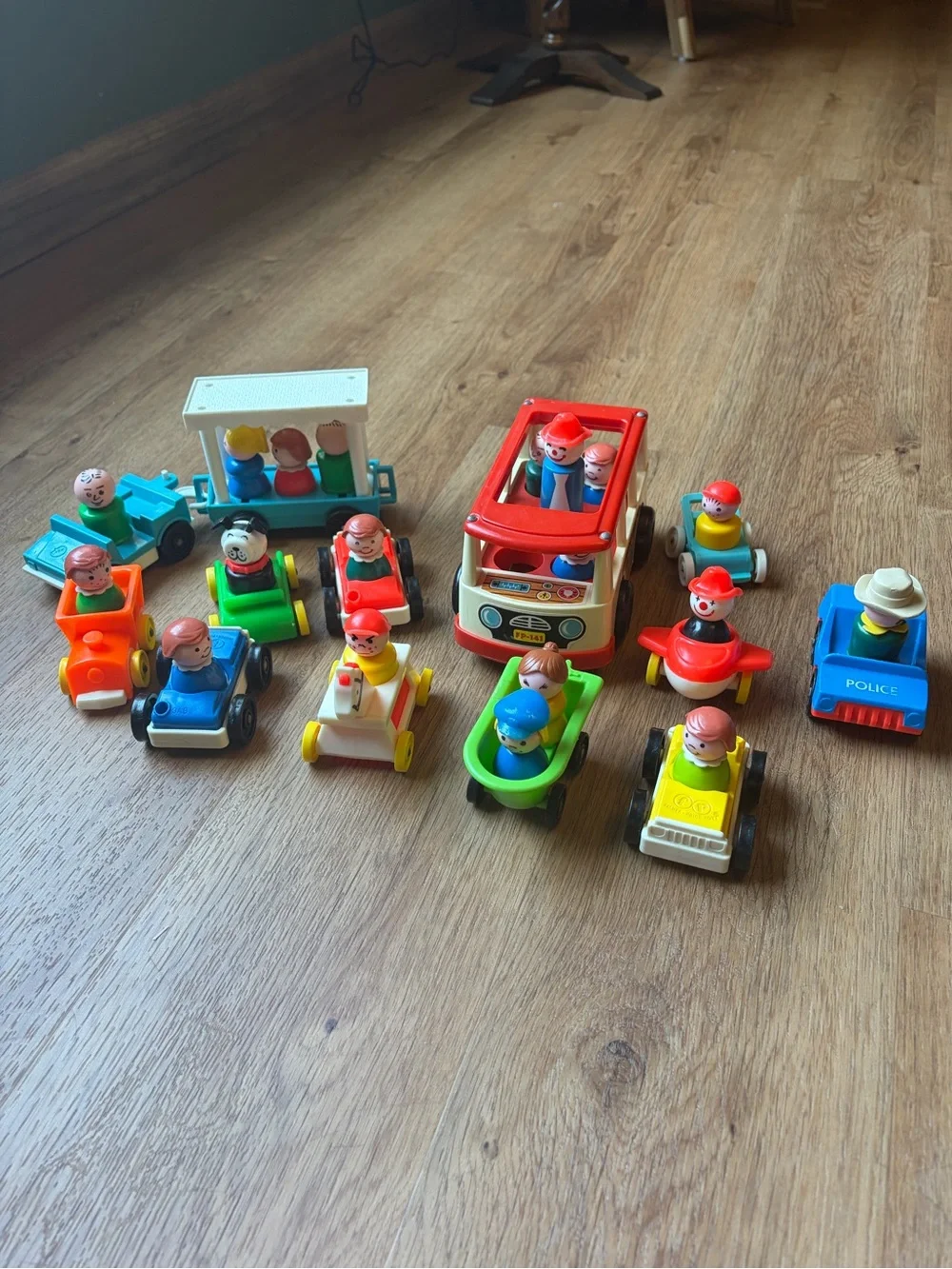 Vintage Fisher-Price Little People lot vehicles, figures, and Mini Bus #141!