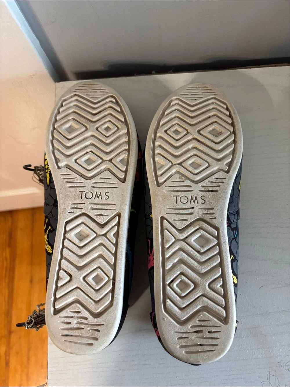 TOMS Slip-On Sneakers - Gray with Neon Dinosaur Prints