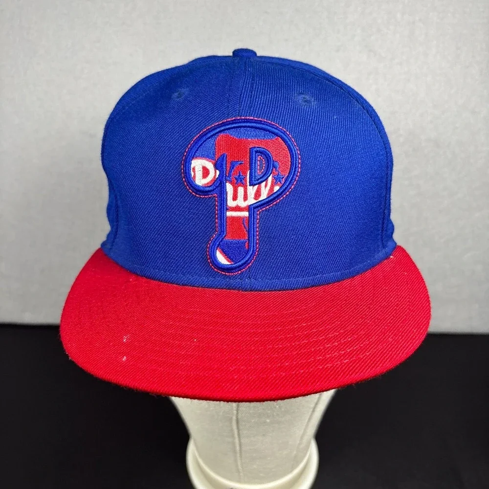 New Era Philadelphia Phillies Snapback Hat Cap Blue Red MLB Retro Size 7 59FIFTY