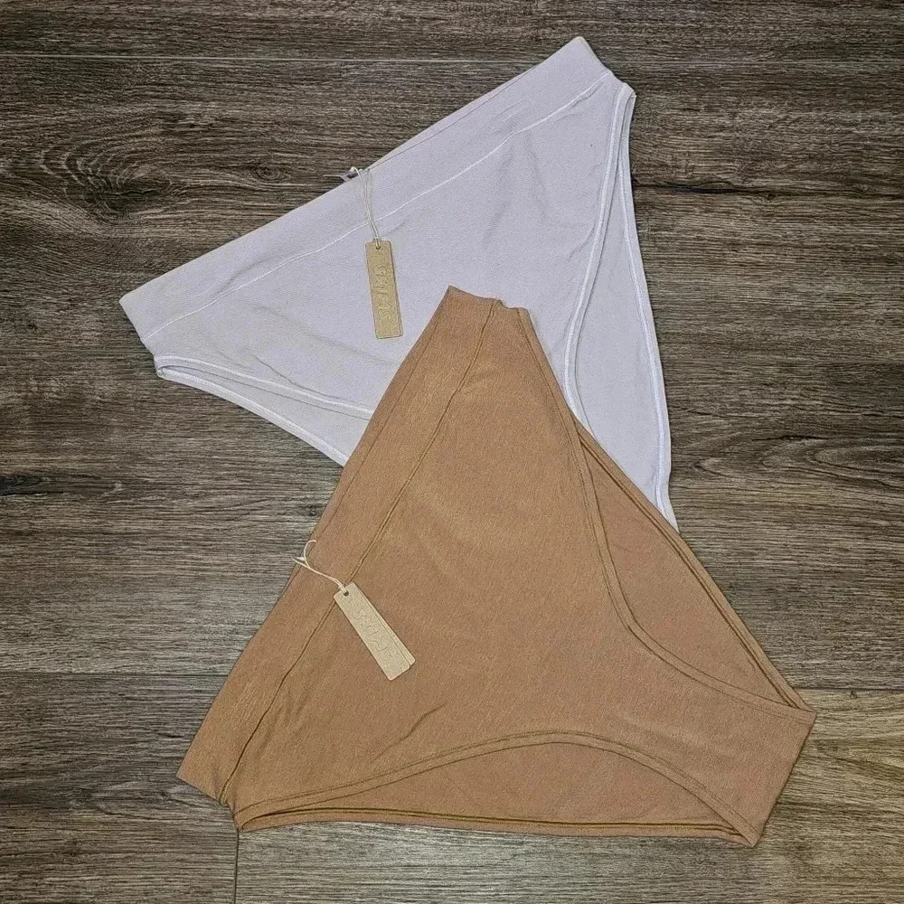 Skims Stretch Cotton Jersey Cheeky Tanga 2 pair Sz 4x High Cut Underwear