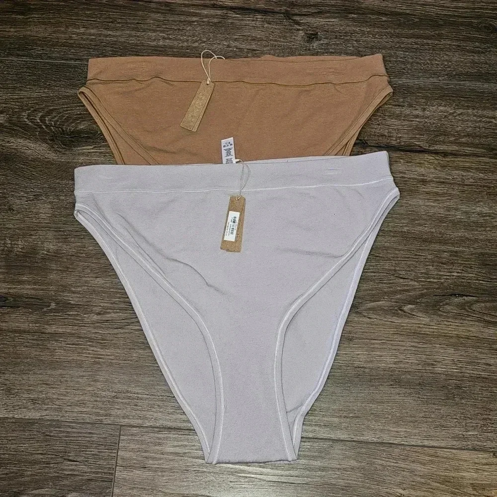 Skims Stretch Cotton Jersey Cheeky Tanga 2 pair Sz 4x High Cut Underwear