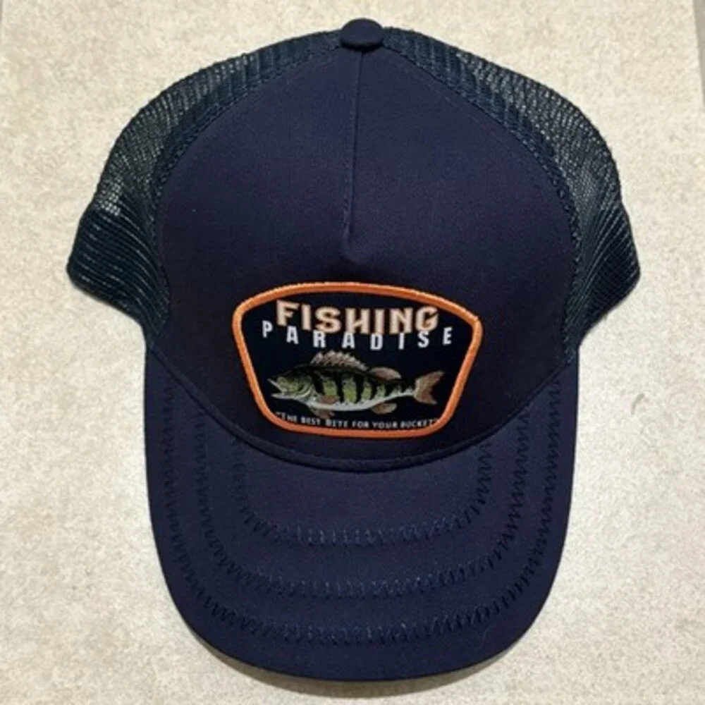 C&A Fishing Paradise Trucker Hat‎ Blue Mesh Snapback Adjustable Cap