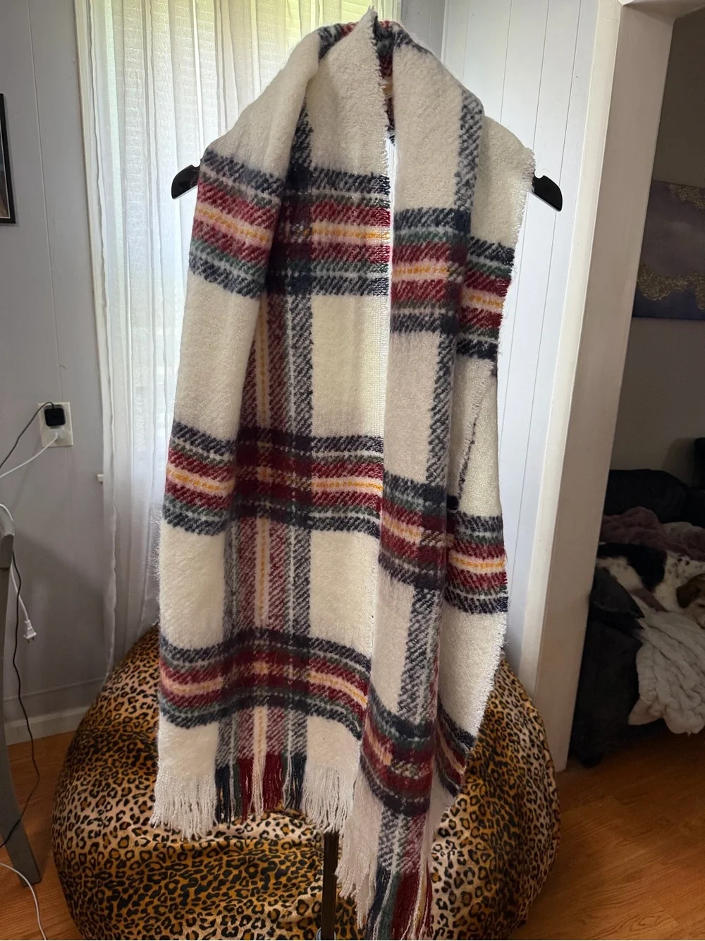 Akira Plaid Blanket Scarf with Frayed Tassel Fringe