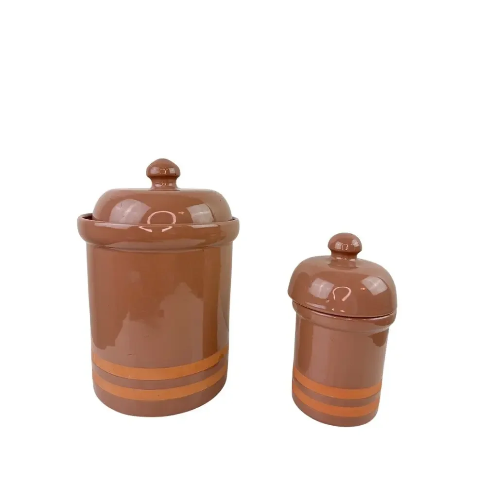 Vintage HiMark Italy Gourmet Kitchen Brown Canisters Ceramic With Lid Set of 2