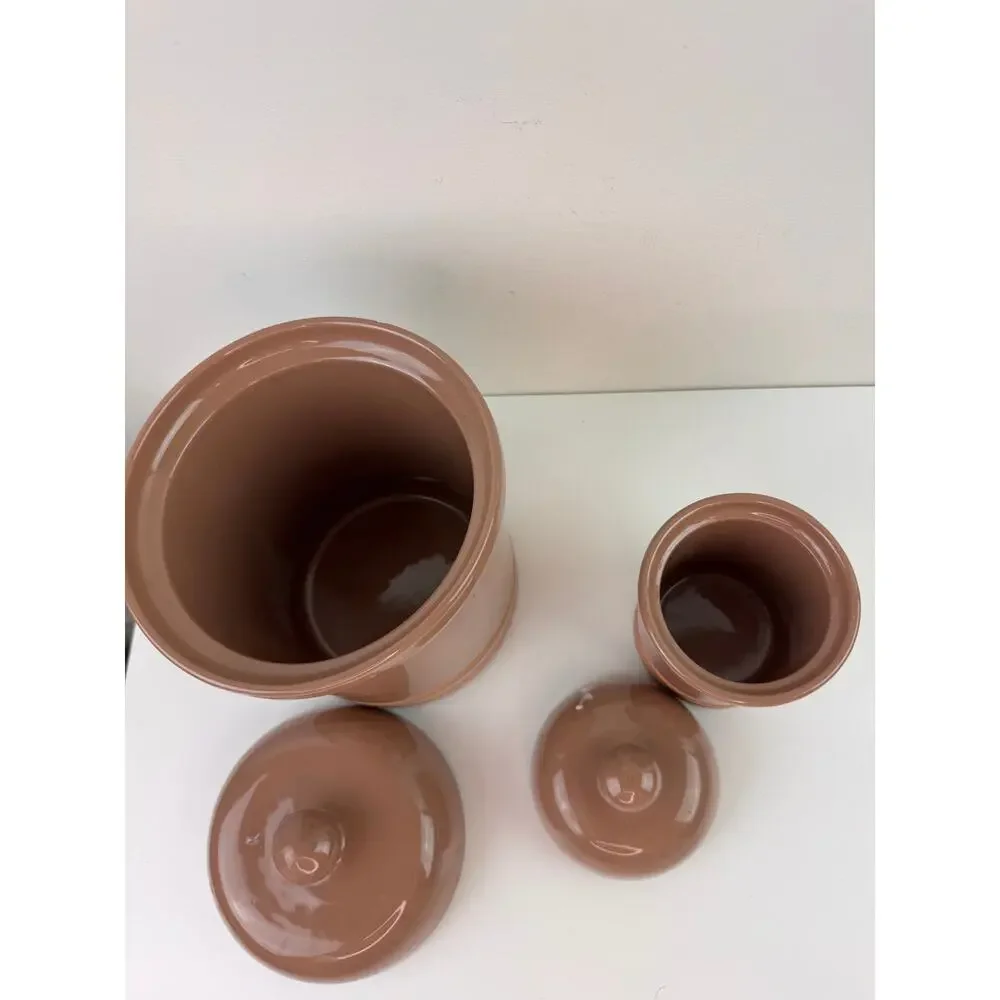 Vintage HiMark Italy Gourmet Kitchen Brown Canisters Ceramic With Lid Set of 2