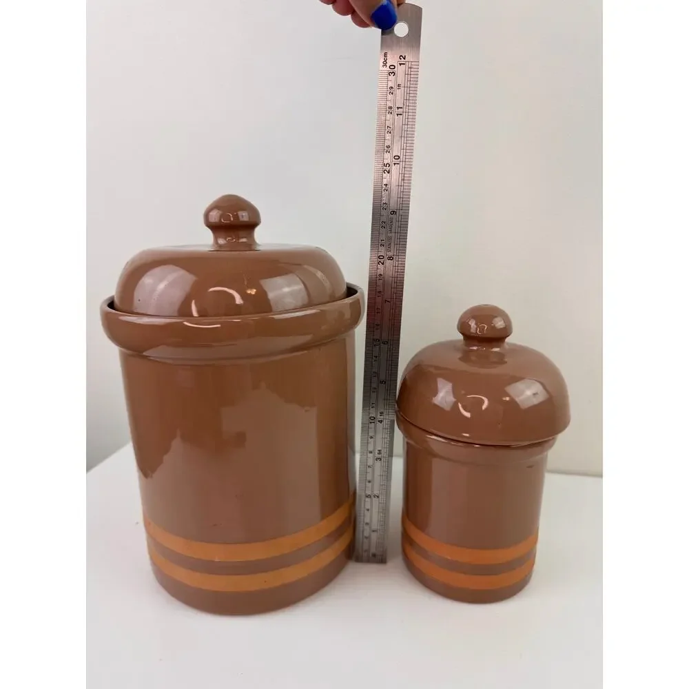 Vintage HiMark Italy Gourmet Kitchen Brown Canisters Ceramic With Lid Set of 2