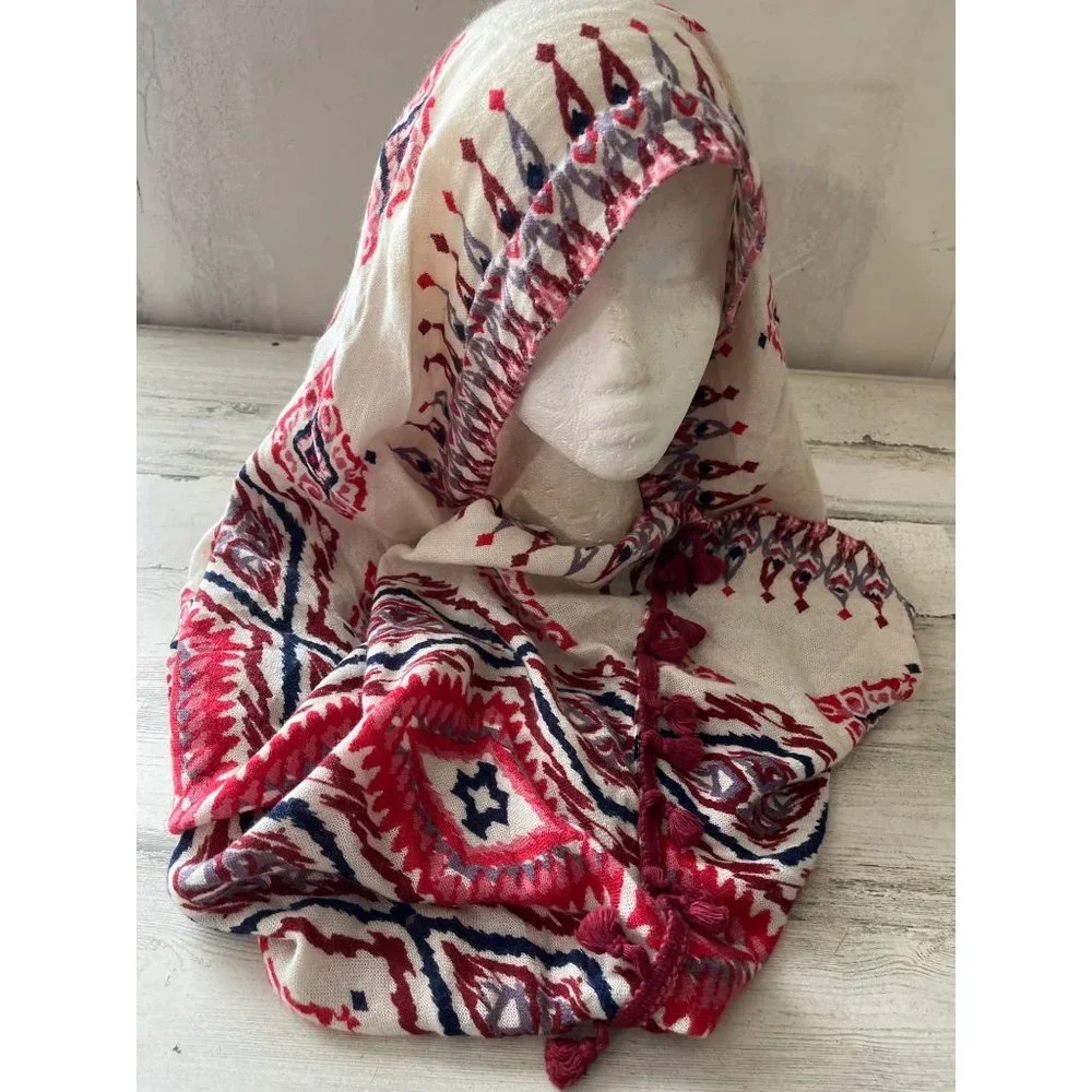 American Eagle Outfitters burgundy cream Southwest look infinity scarf w/tassels