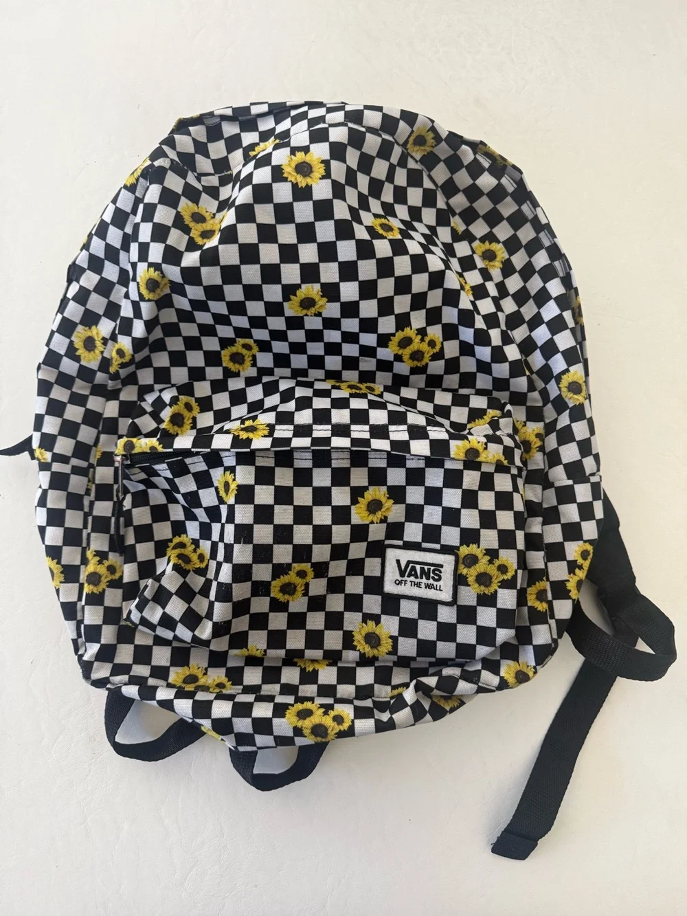 Vans  Checkerboard Sunflower Backpack - Black & White with Yellow 🌻