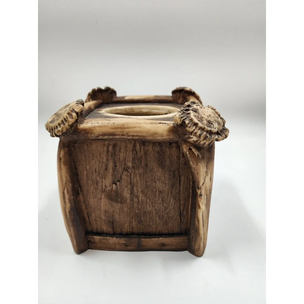 Rustic Faux Antler Tissue Box Cover Square Lodge Cabin Decor Resin Brown 6x6