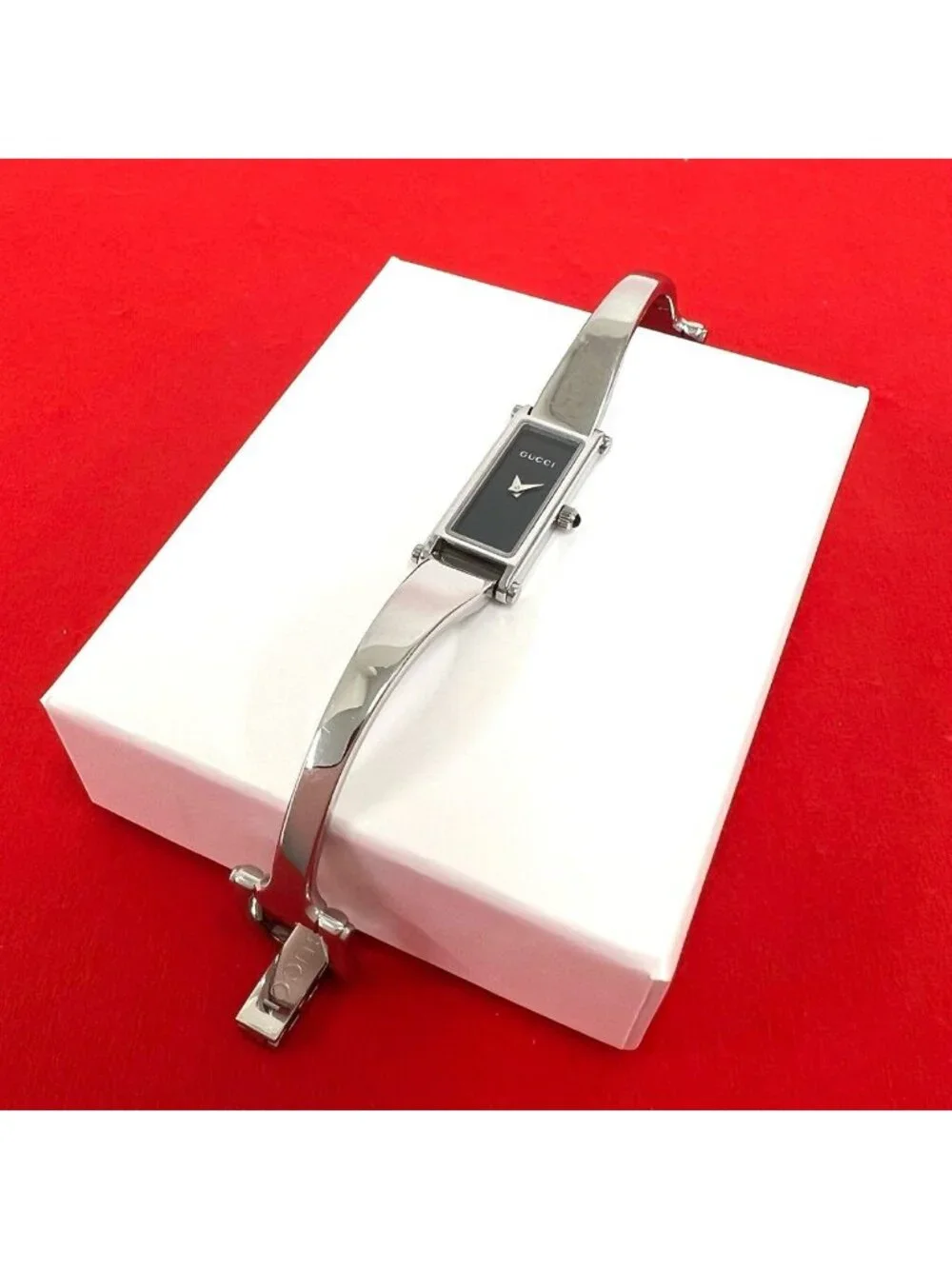 Gucci Bangle Watch Stainless Steel Quartz Wrist Silver Black