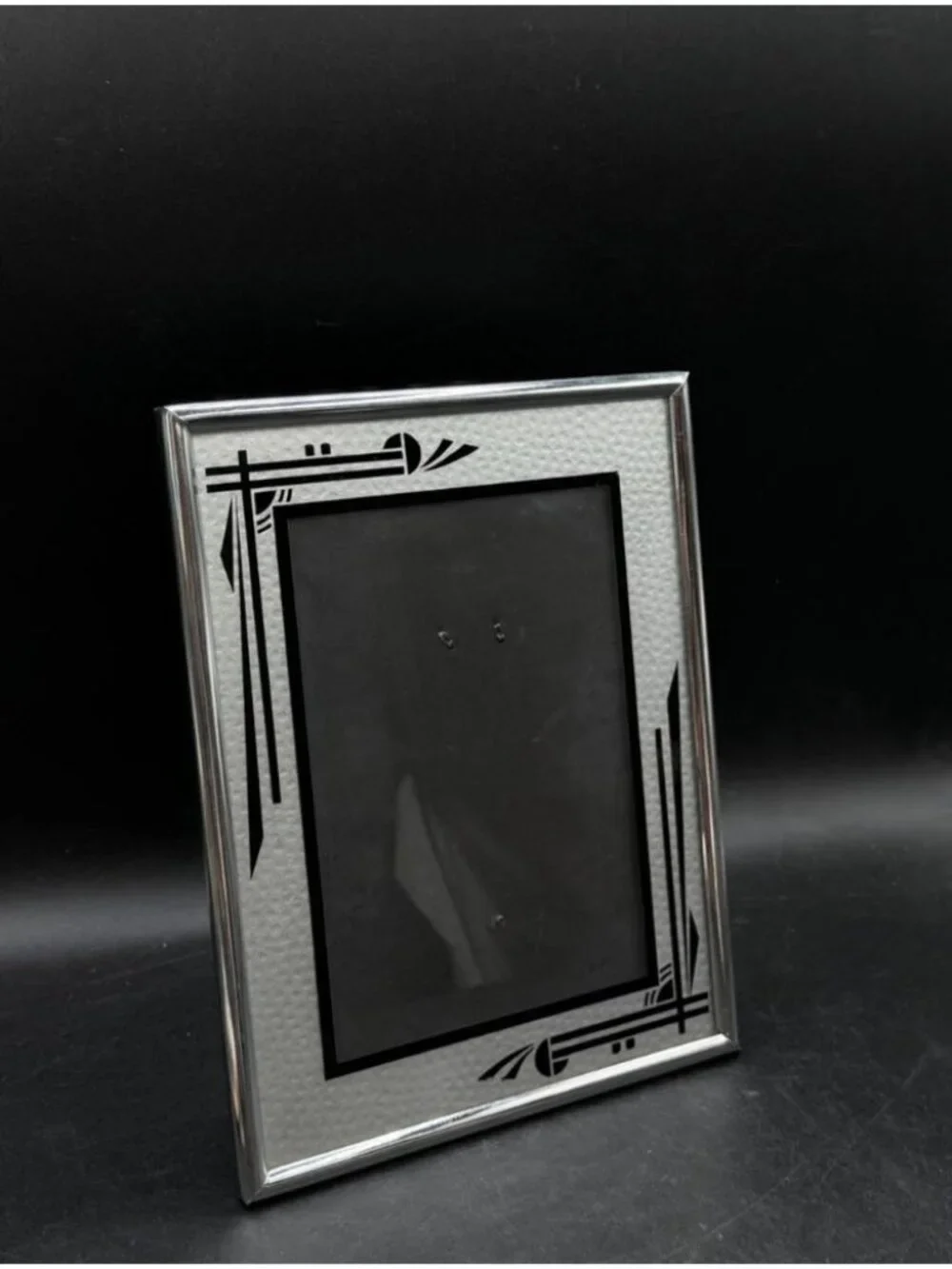 Art Deco Style Picture Frame Silver Black Reverse Painted 7” X 9”
