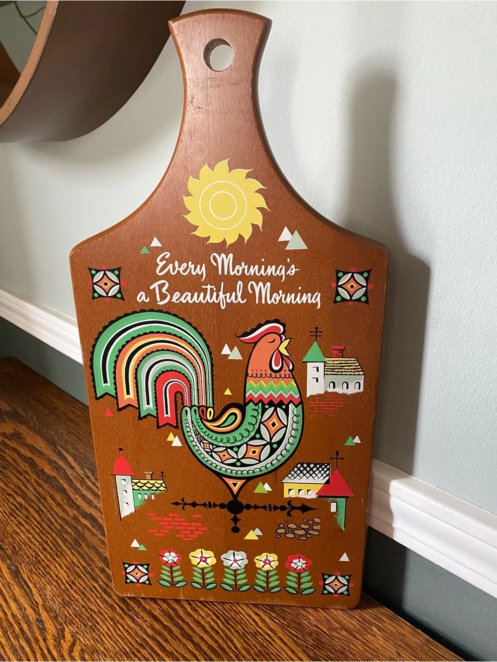 Vtg MCM Berggren Trayner Swedish Folk Art Wood Cutting Board Rooster Wall Art