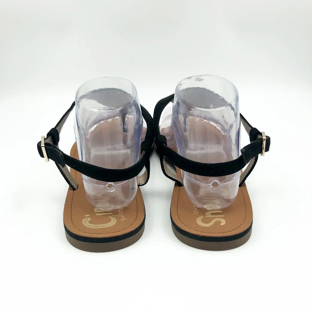 Circus by Sam Edelman Sandals Womens 9.5 Bianca Black Thong Flat T-Strap Buckle