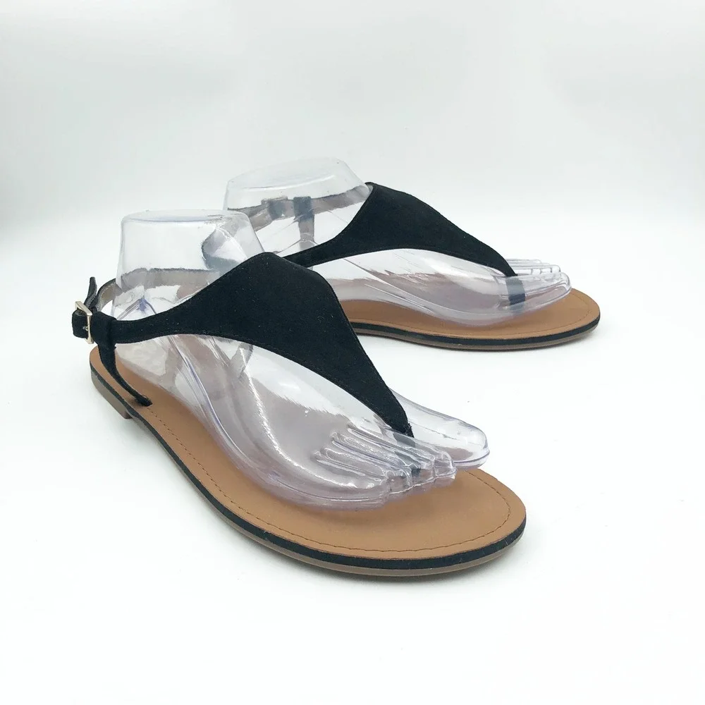 Circus by Sam Edelman Sandals Womens 9.5 Bianca Black Thong Flat T-Strap Buckle