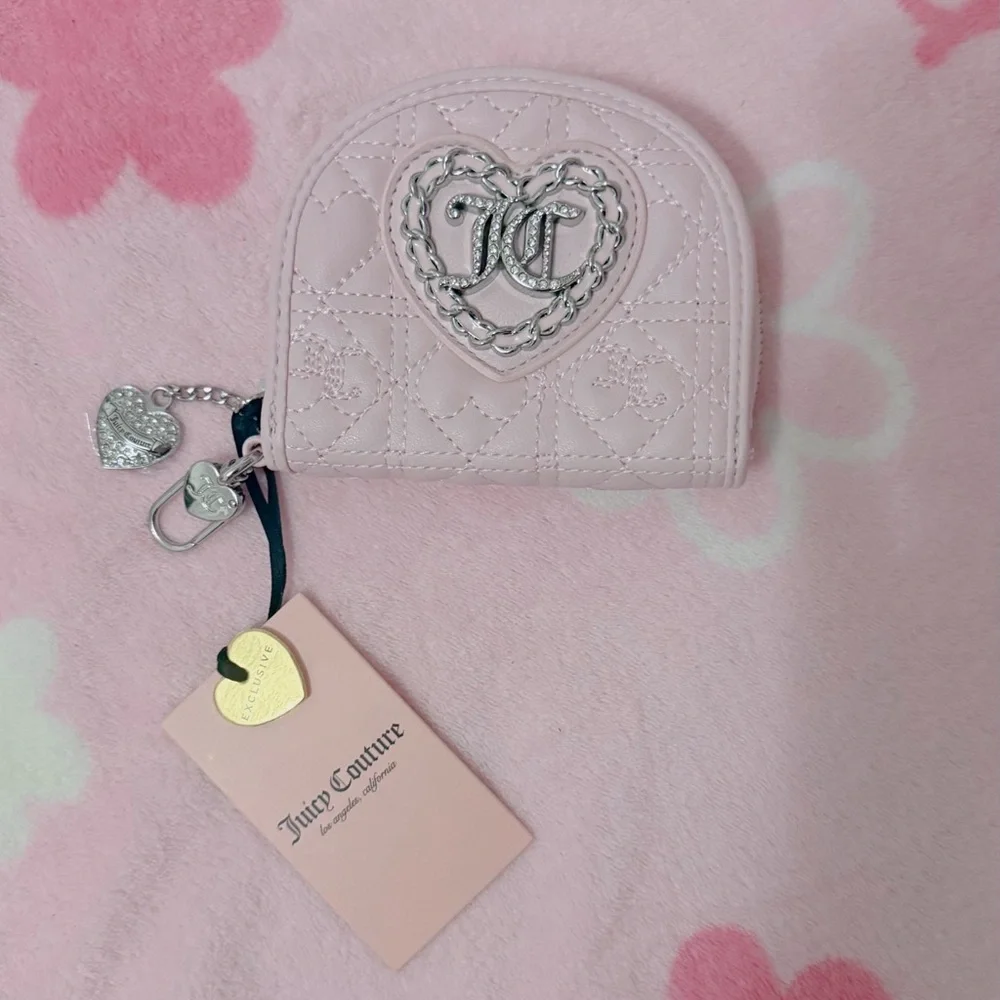 Juicy Couture Pink Quilted Heart Zip Coin Purse