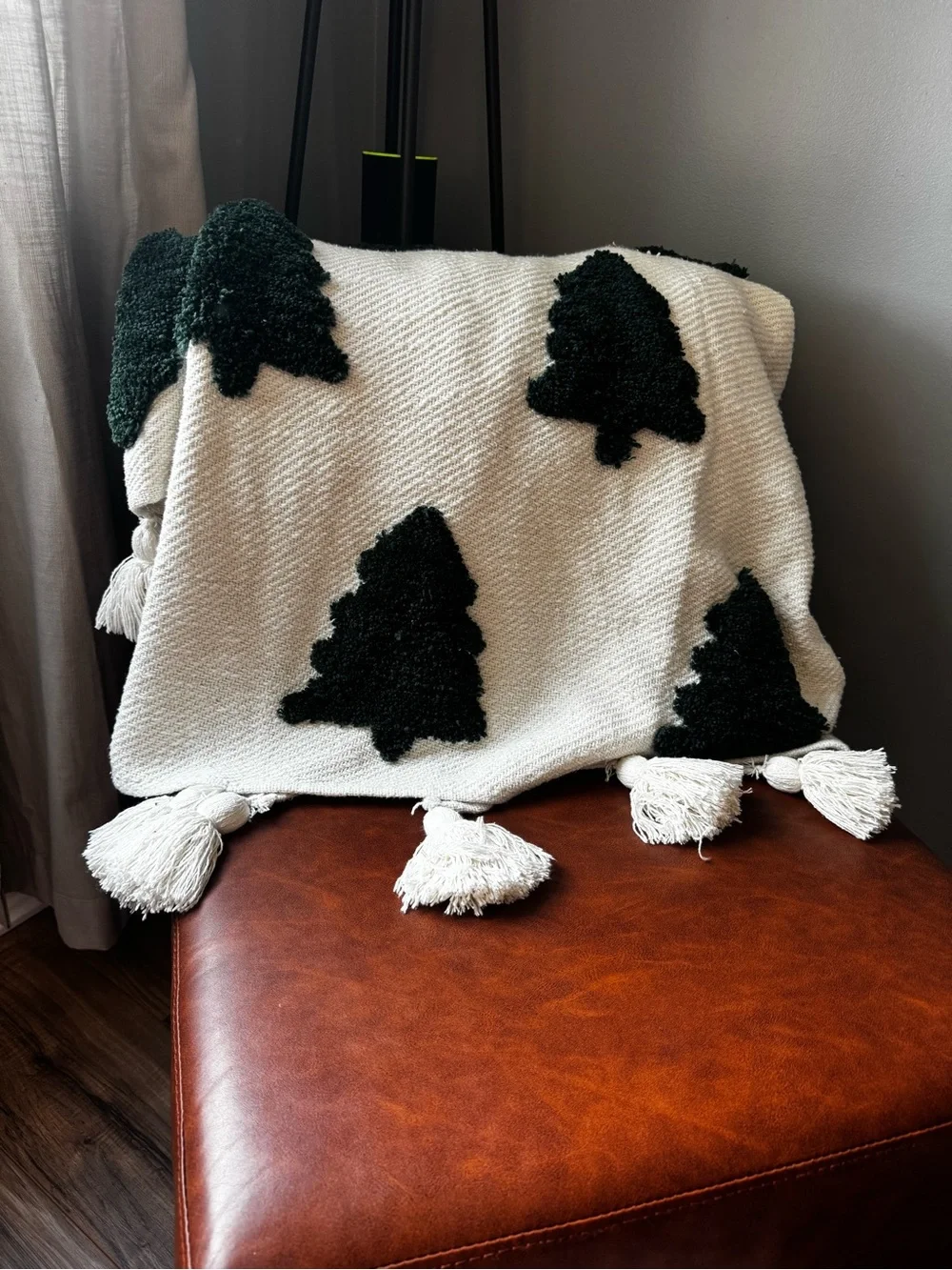Rachel Zoe Tree Decorative Throw Blanket w/ Tassels  50” inches x 60” inches