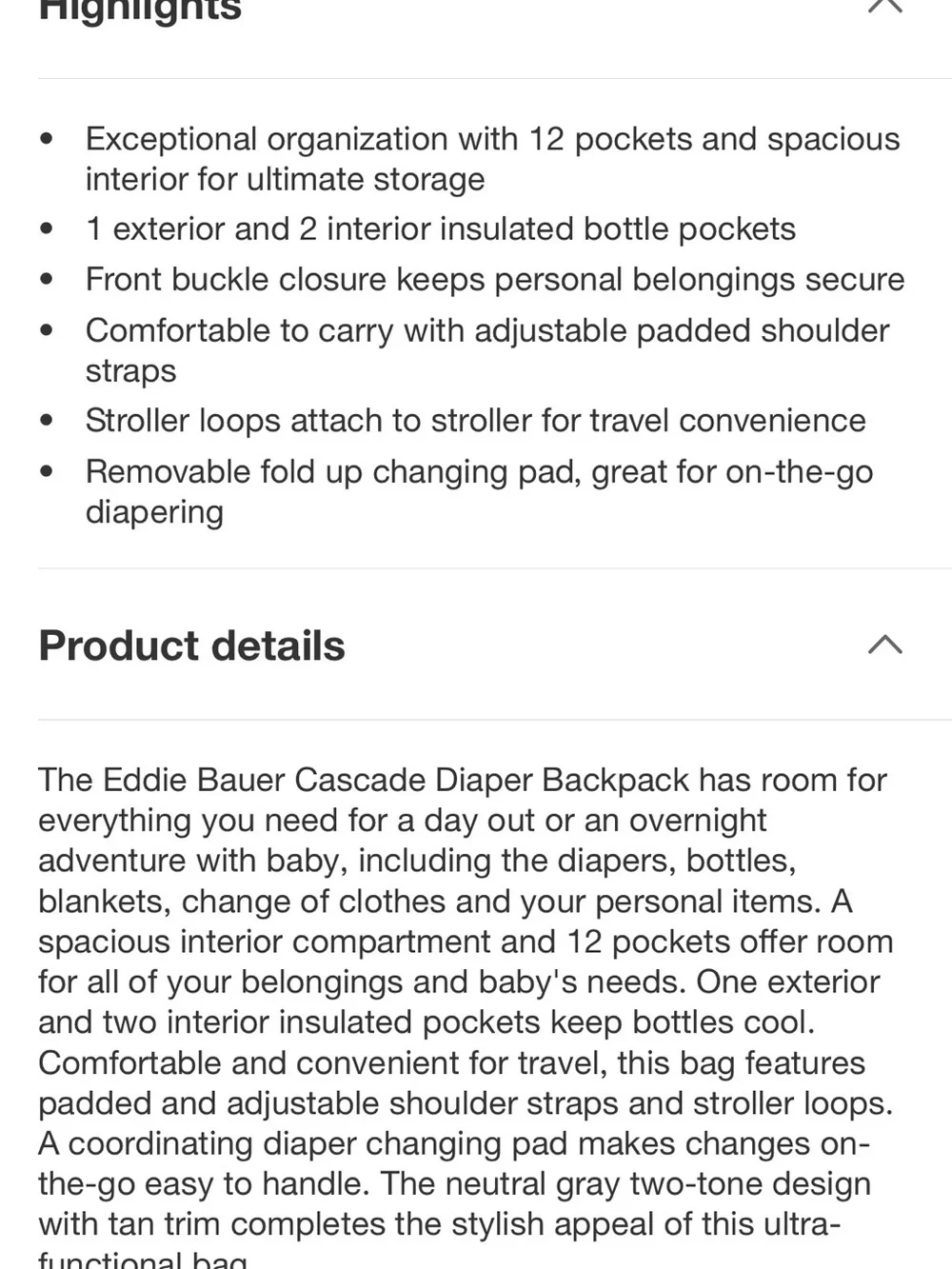 Eddie Bauer Two-Tone Gray Canvas Diaper Backpack with Tan Accents