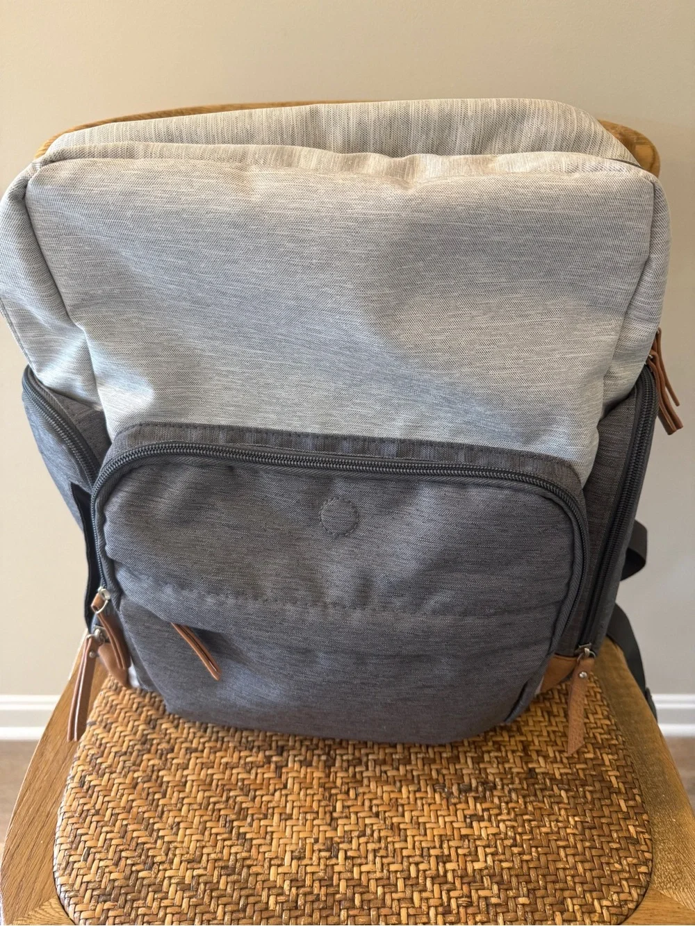 Eddie Bauer Two-Tone Gray Canvas Diaper Backpack with Tan Accents