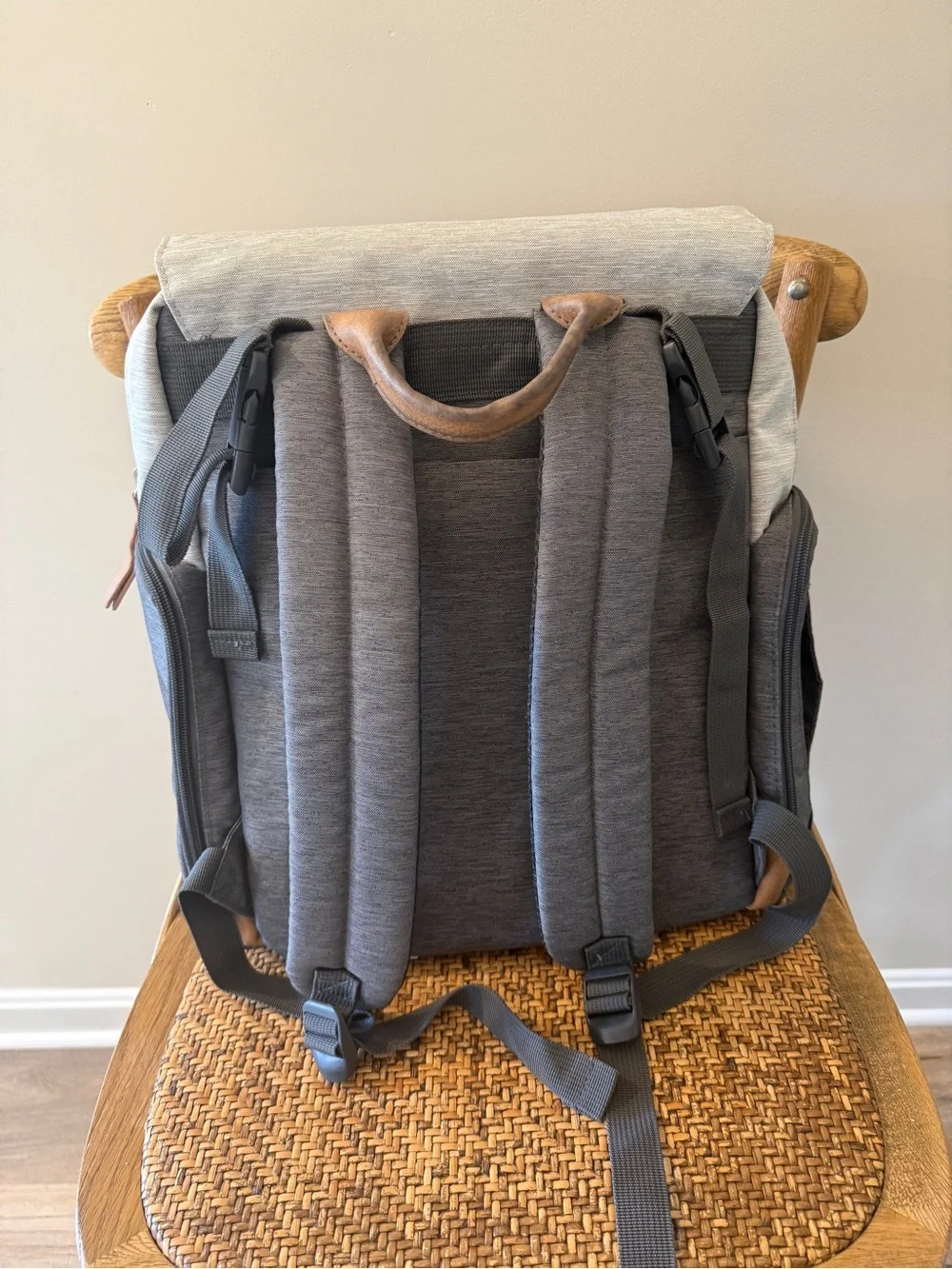 Eddie Bauer Two-Tone Gray Canvas Diaper Backpack with Tan Accents
