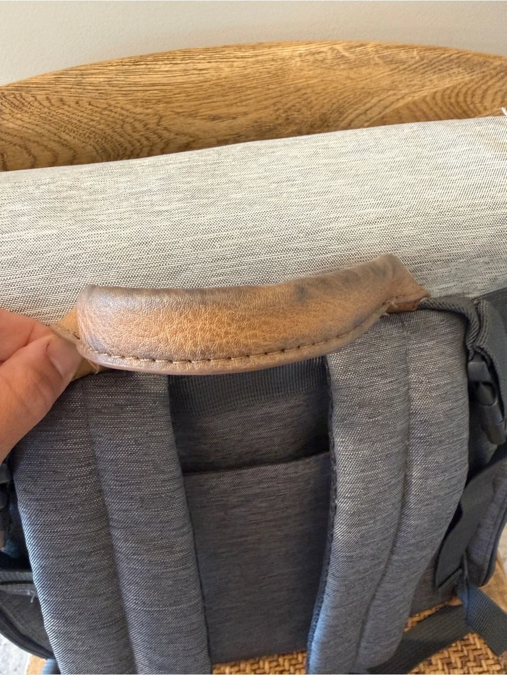 Eddie Bauer Two-Tone Gray Canvas Diaper Backpack with Tan Accents