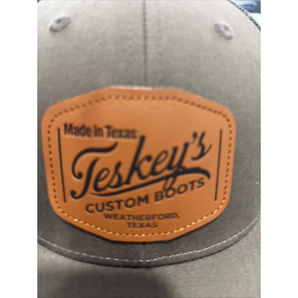 Teskeys Custom Boots Trucker Cap, Logo Is Etched On Leather