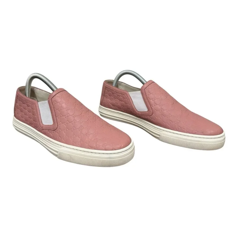 Gucci Guccissima Leather Slip-On Sneakers Pink Embossed Logo Size 37.5 EU 7.5 US