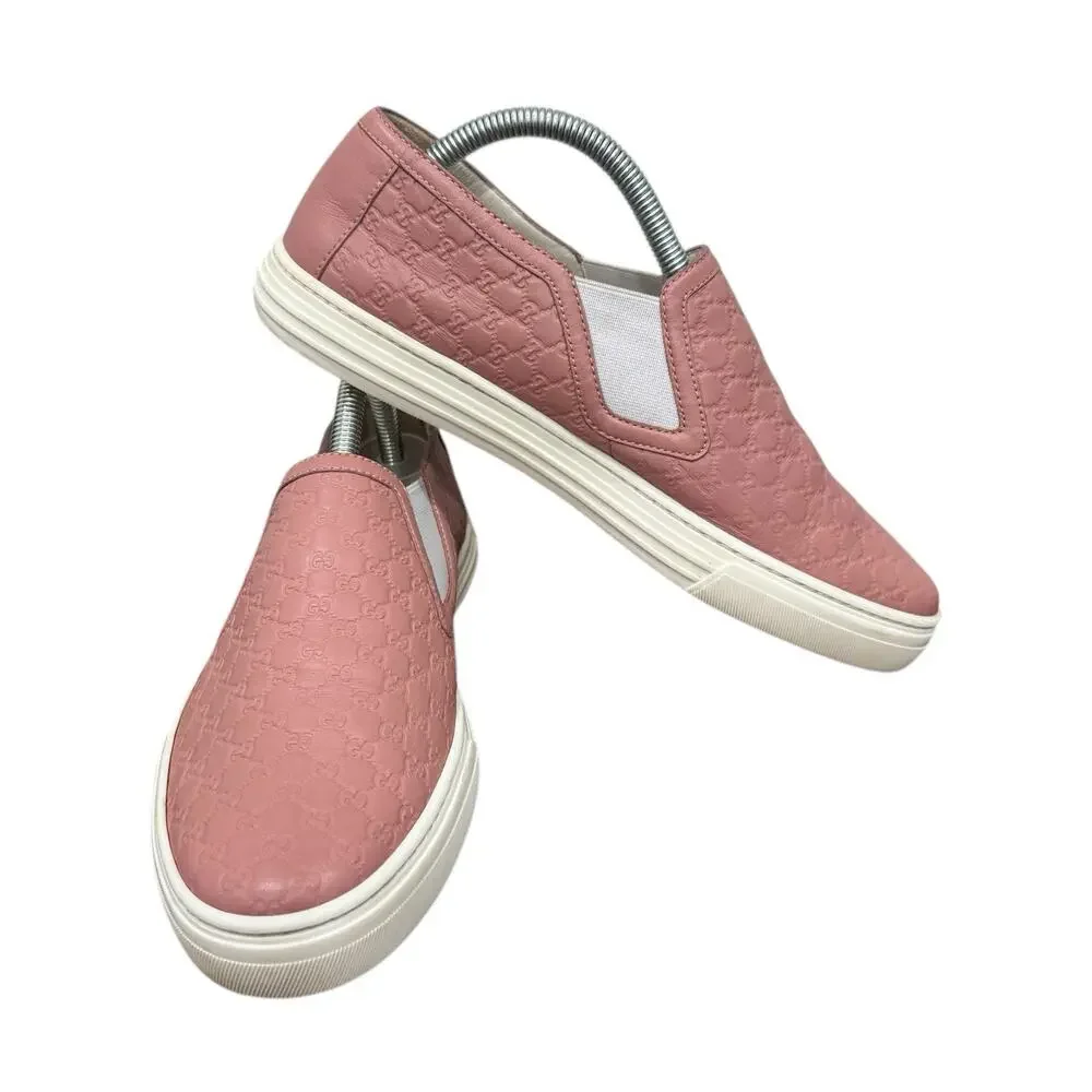 Gucci Guccissima Leather Slip-On Sneakers Pink Embossed Logo Size 37.5 EU 7.5 US