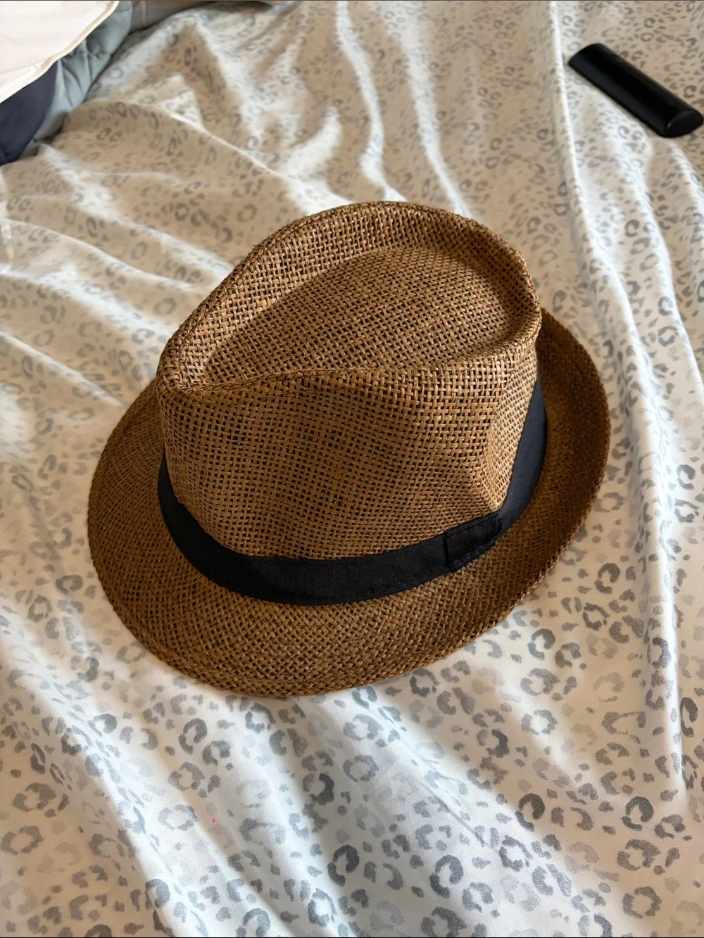 Brown Straw Fedora with Black Band