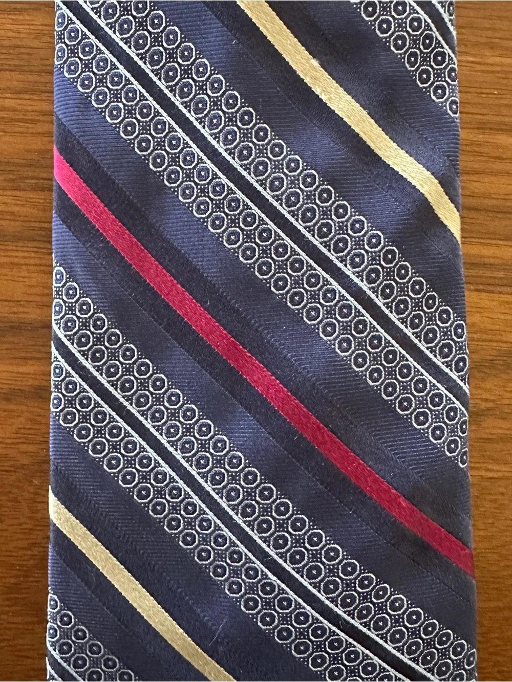 John W. Nordstrom Navy Tie with Red & Gold Stripes