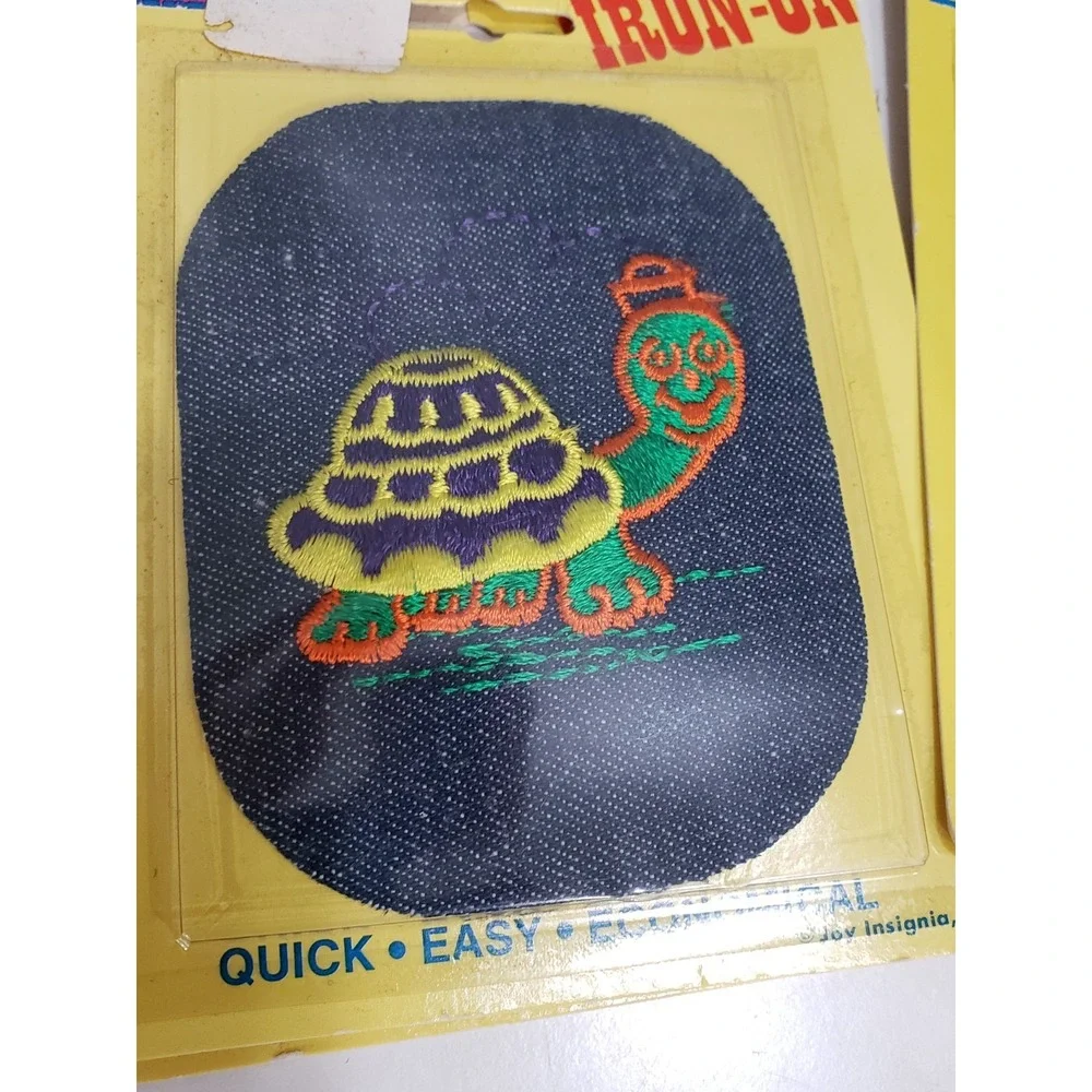 Lot 6 70s Embroidered‎ Joy-Patch Iron-On Denim Turtle Dog Elephant Butterfly