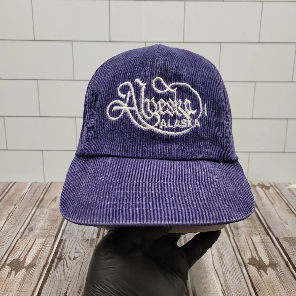 Vintage Alaska Corduroy Hat Purple Script Sportcap Strapback Cap USA
