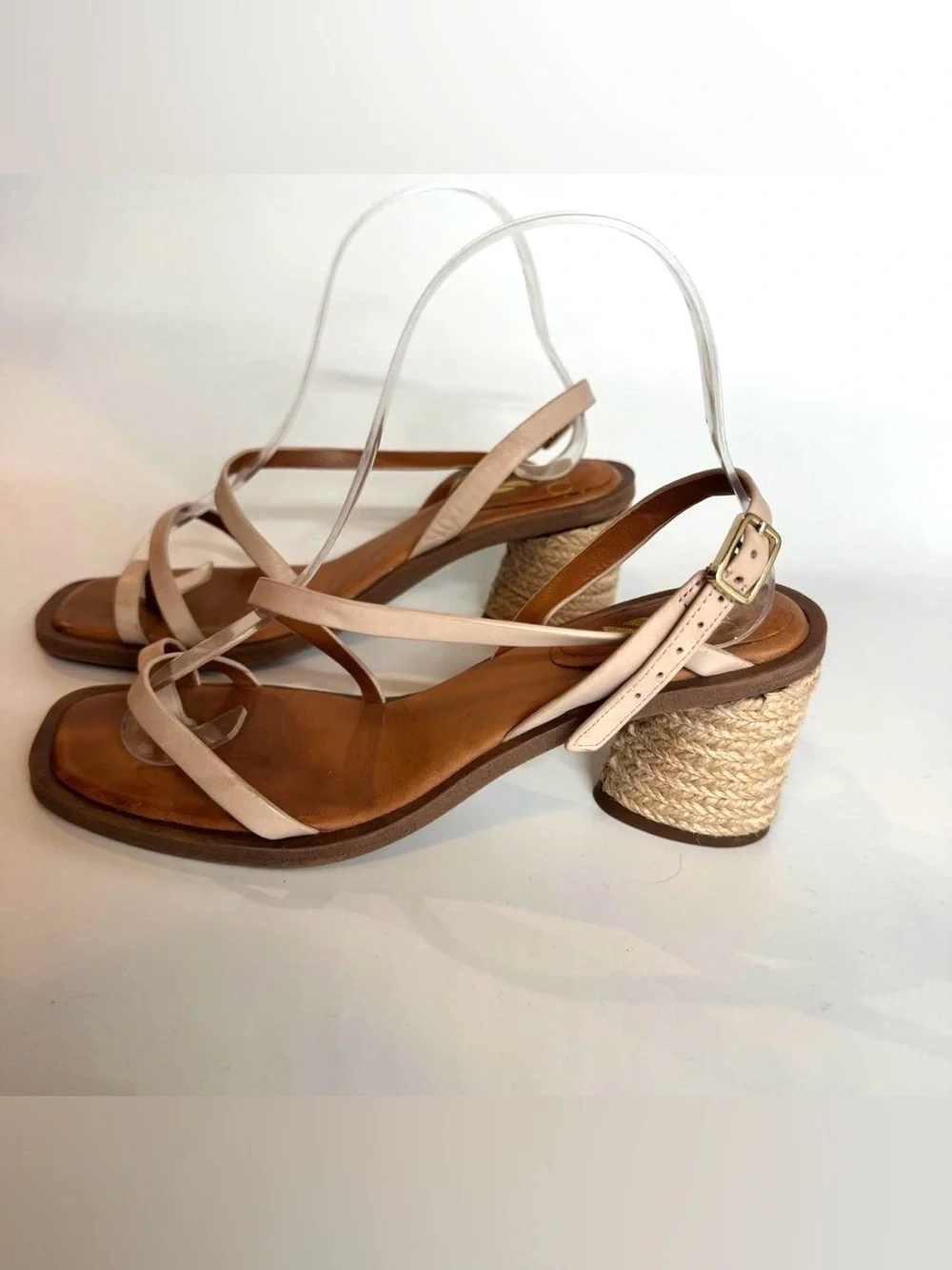 Franco Sarto Leather Women's Strappy Boho Block Heel Sandal - Cream Size 8
