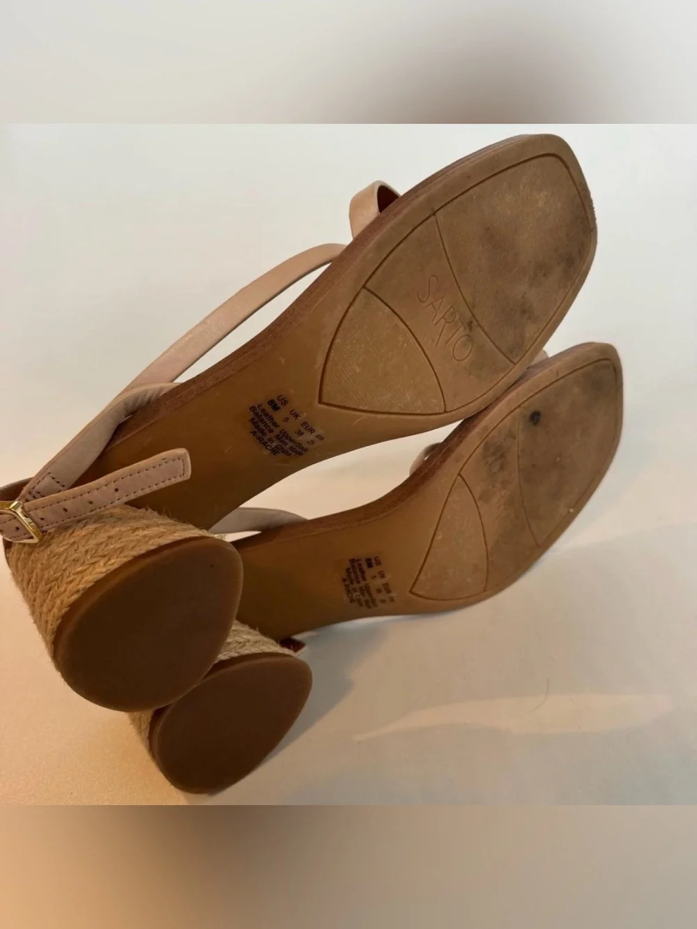 Franco Sarto Leather Women's Strappy Boho Block Heel Sandal - Cream Size 8