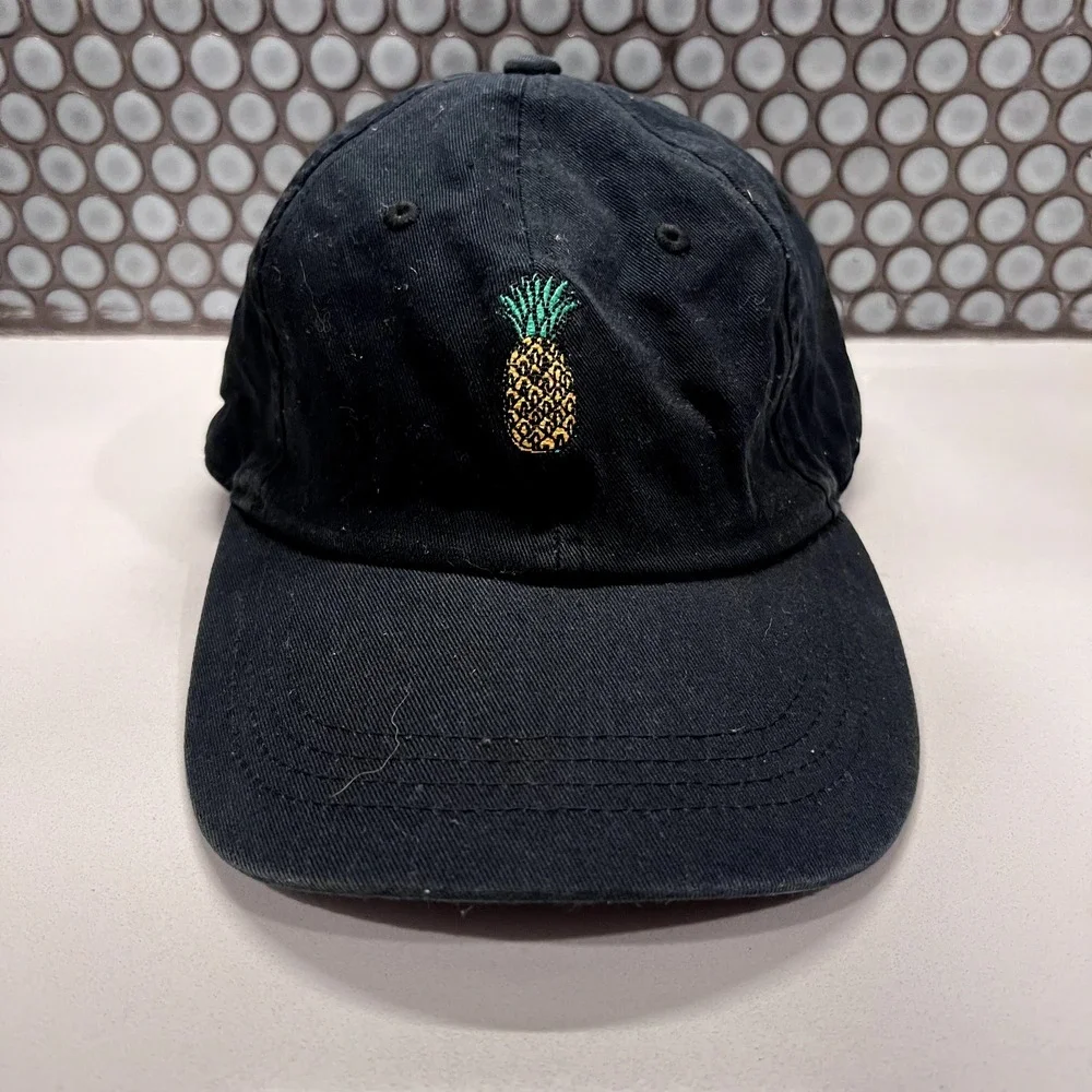 Pineapple Hat Cap Black‎ Hat Strap Back Adjustable Adult Logo Fruit Unstructured