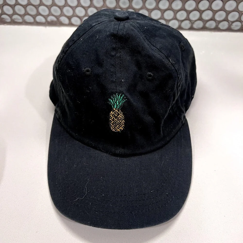 Pineapple Hat Cap Black‎ Hat Strap Back Adjustable Adult Logo Fruit Unstructured