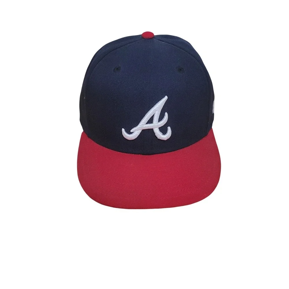 New Era 59FIFTY Atlanta Braves Fitted Hat Navy Red MLB On-Field Cap Size 7 3/8