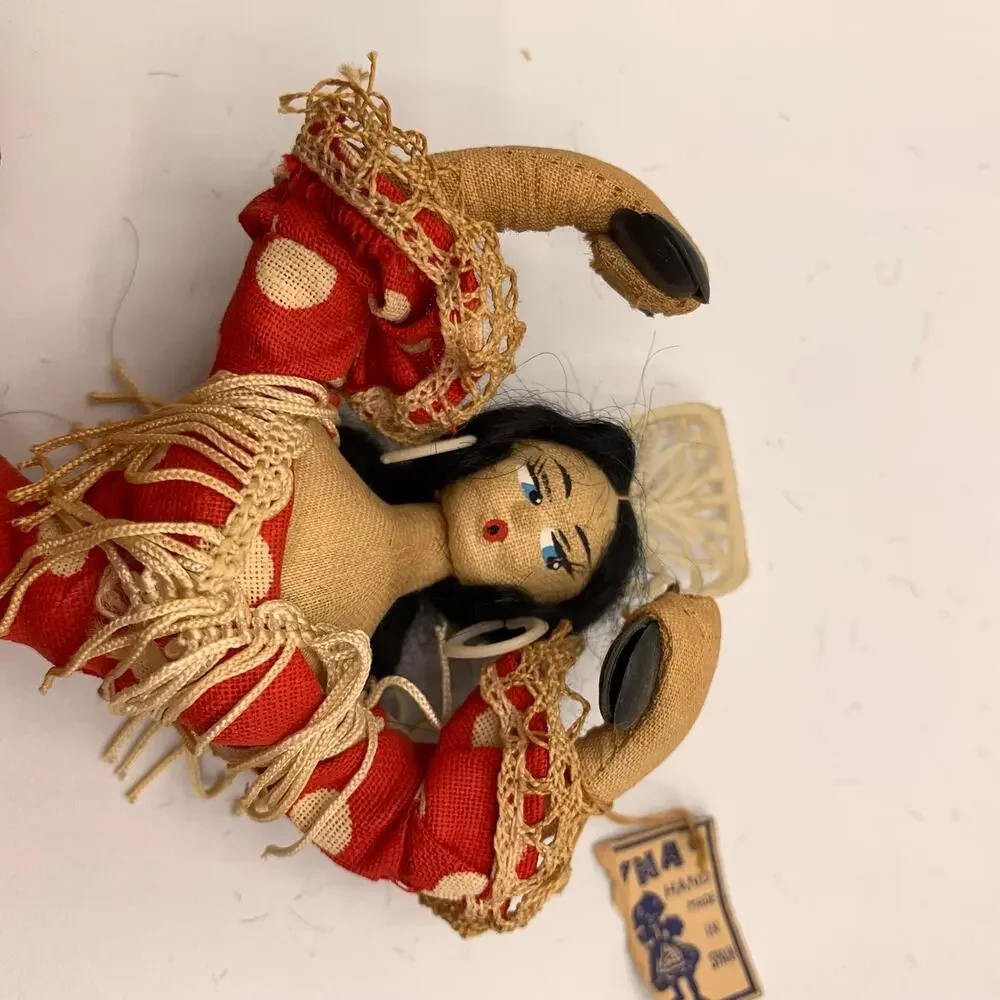 Vintage Layna Spanish Flamenco Dancer Cloth Doll Red Polka Dot Dress Spain