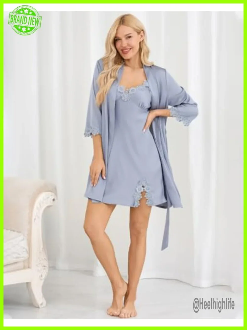 Satin Pajama Set 6-Piece Silky Loungewear Womens Sleepwear Cami Shorts Robe