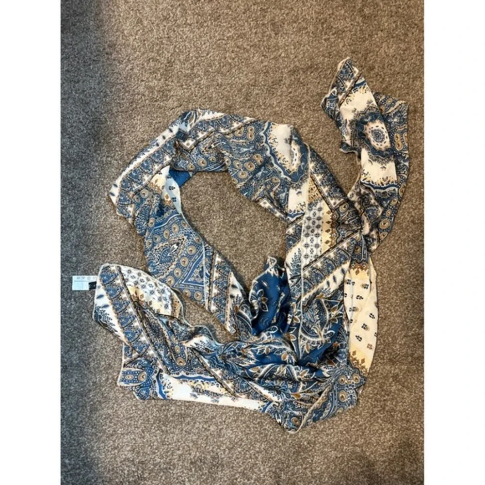 Bohemian Paisley‎ Print Long Scarf Shawl Wrap Women Blue White Gold Boho Chic