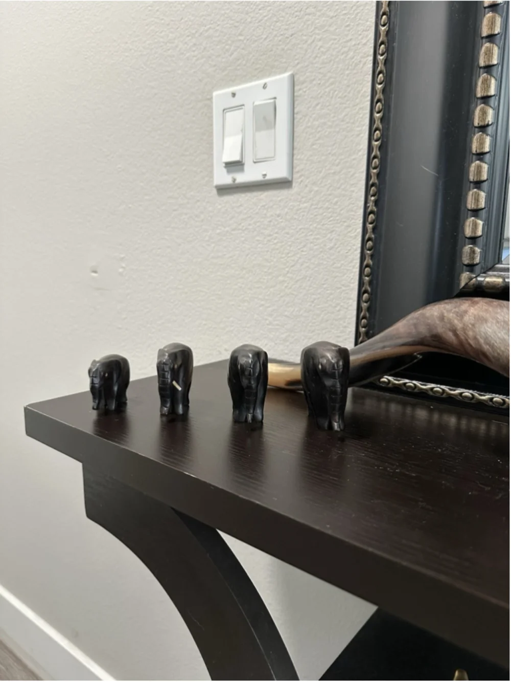 Set of 4 Small Black Elephant Figurines - Elephant Animal Figurine Set