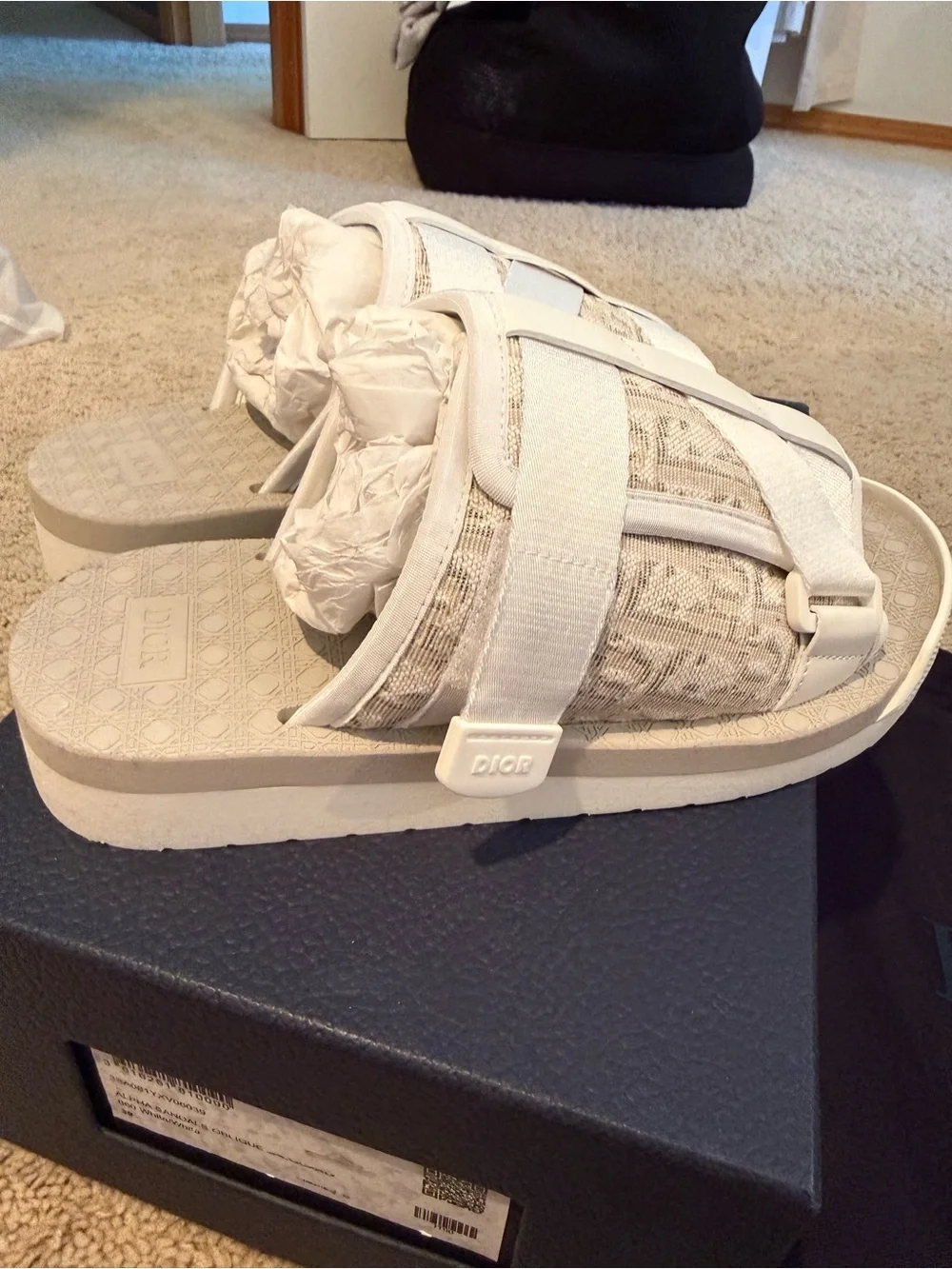 Dior White Canvas Alpha Slide Sandals