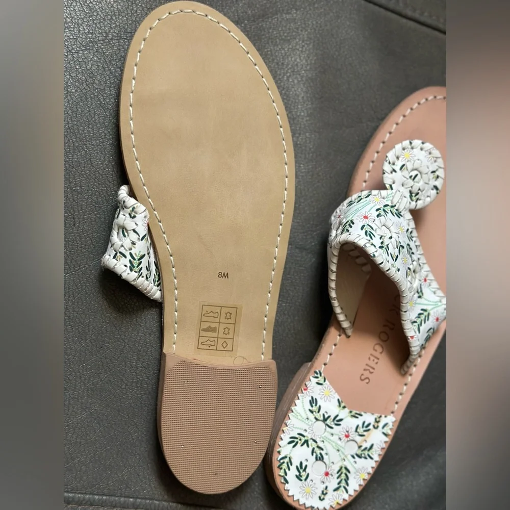 Jack Rogers White Floral Leather Thong Sandal