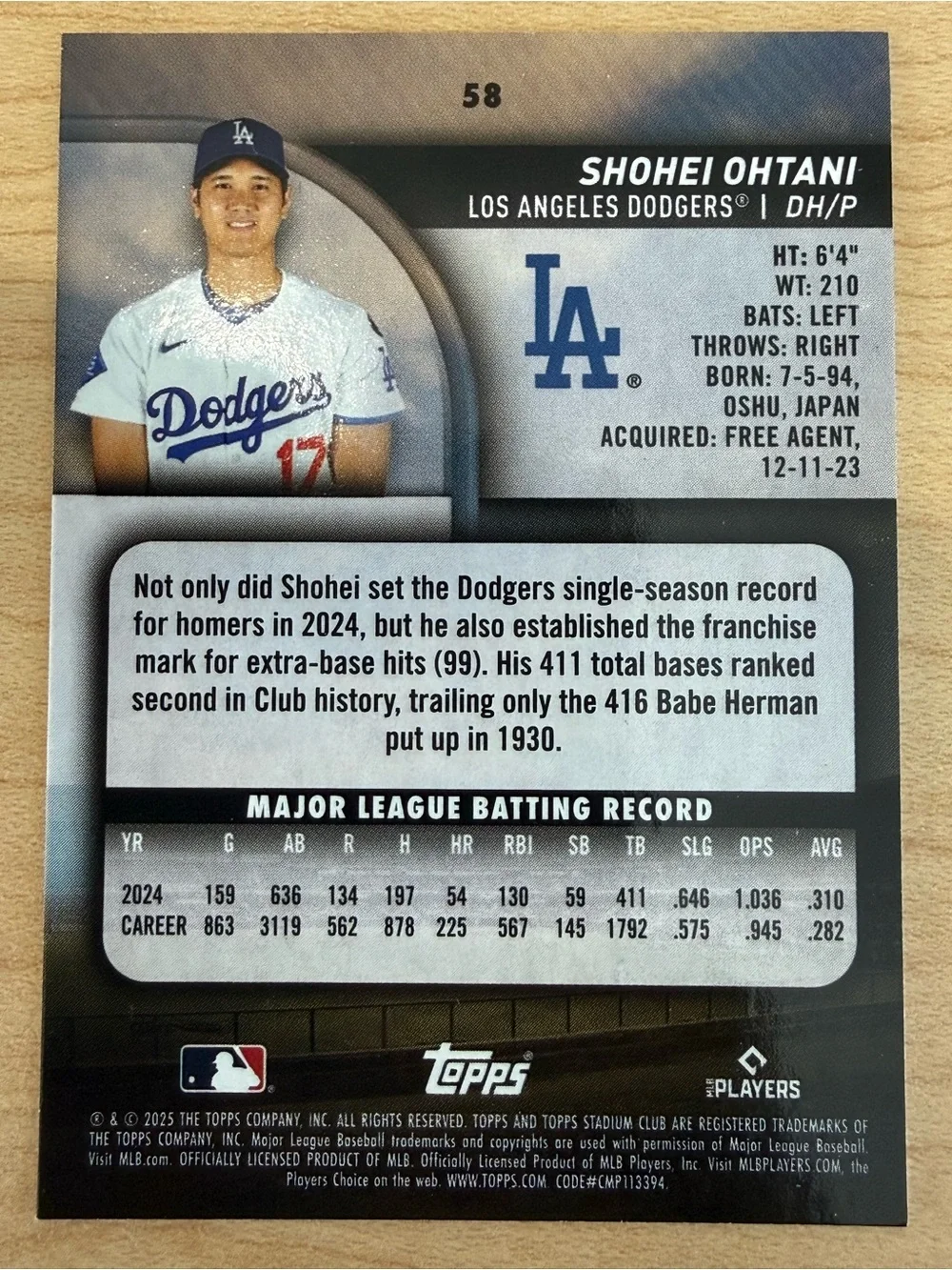 Topps Shohei Ohtani Dodgers Card - White & Blue