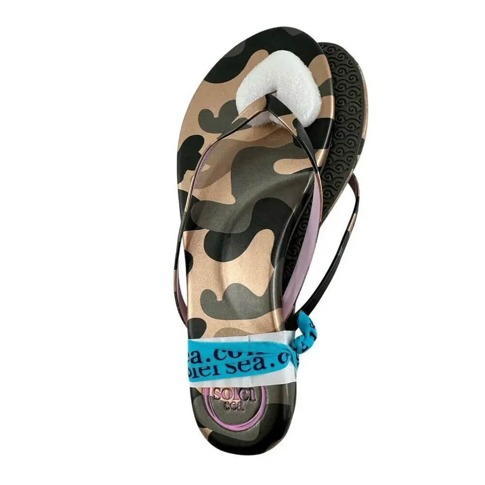 Solei Sea Women's Metallic Gold & Lilac Indie Camo Flip Flop Sandals Size 7