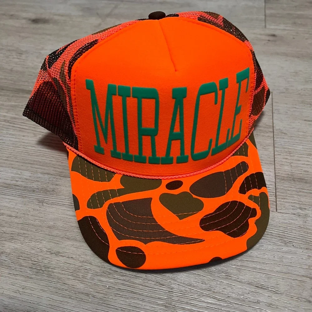 Miracle Trucker Hat Camo Hunting Cap Miracle‎ Patch Orange Mesh Back