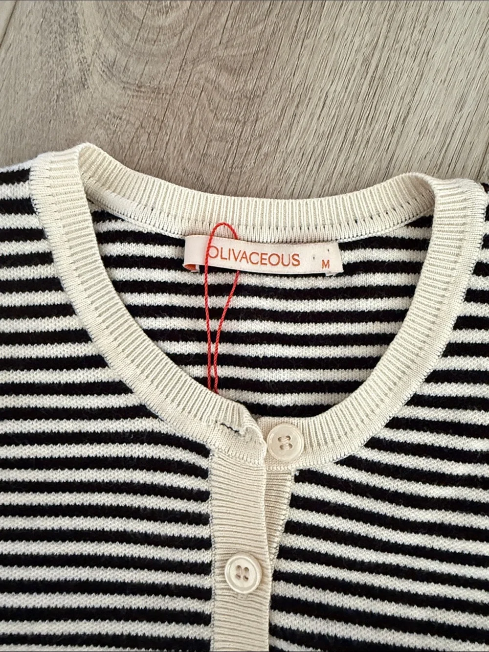 Olivaceous Black & Cream Stripe Button Cardigan Sweater Medium NWOT
