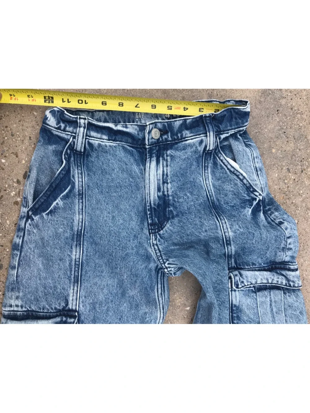 Gap Kids 14 Stone Wash Cargo Pocket Blue Denim Jeans Y2K Loose Fit Button Zip