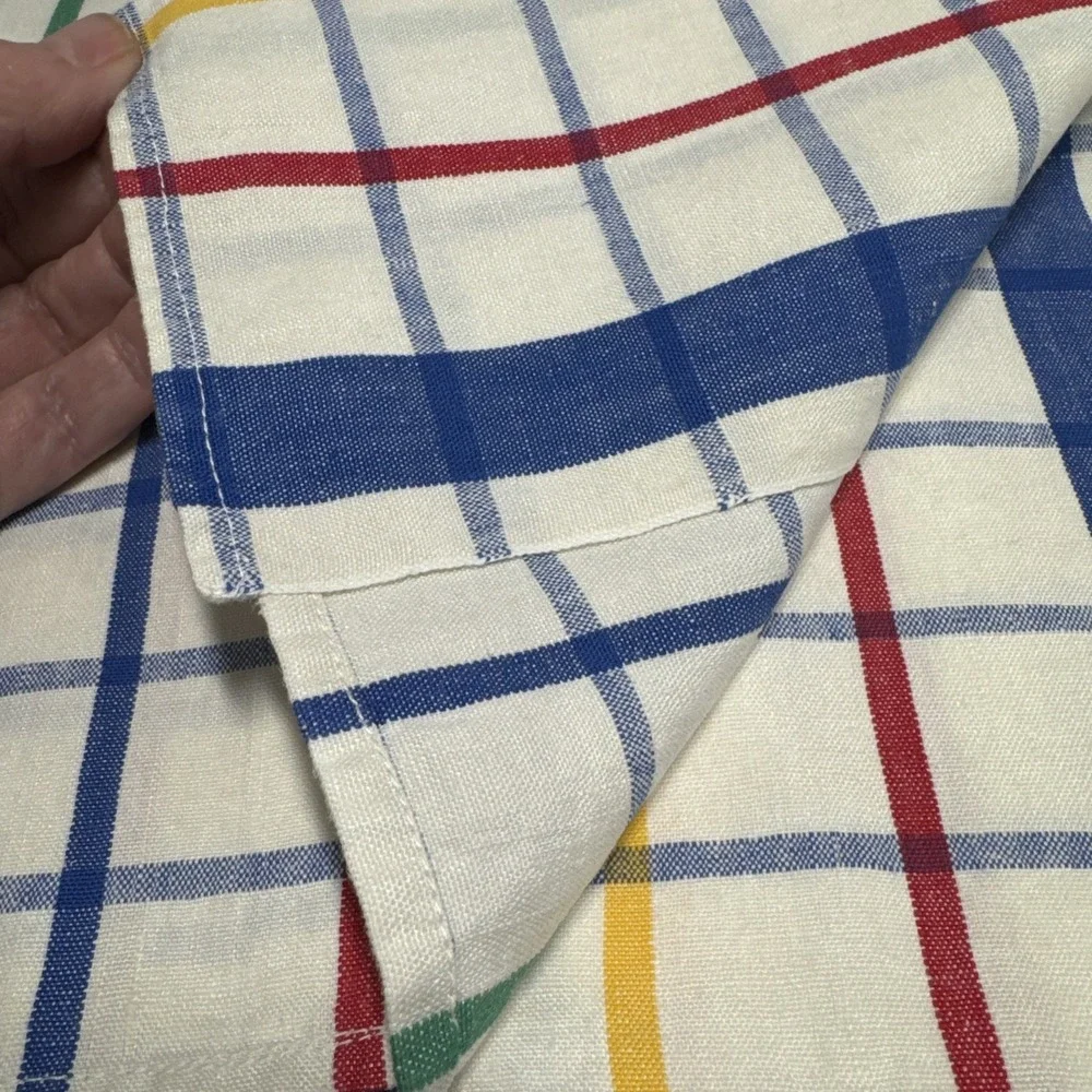 VTG Linen Tea Towels Lot 3‎ Linen Checked Primary Colors Kitchen